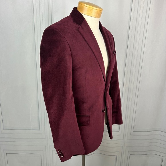 Alfani Red Wine Velvet Slim Fit 2-Button Blazer, Mens 38S - Picture 4 of 15